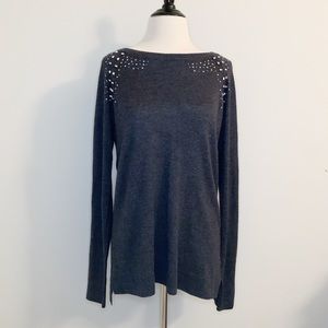 Laundry by Shelli Segal Gray Embellished Sweater M